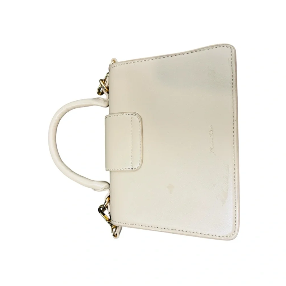 Elegant Cream Small Top Handle Handbag with Mini Satchel Crossbody Gold Accents